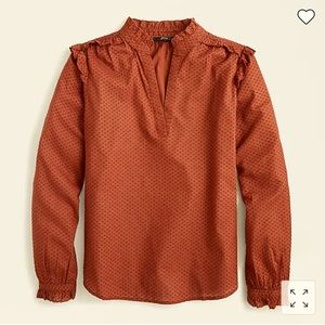 Jcrew ruffle trim v-neck popover in clip-dot-rust